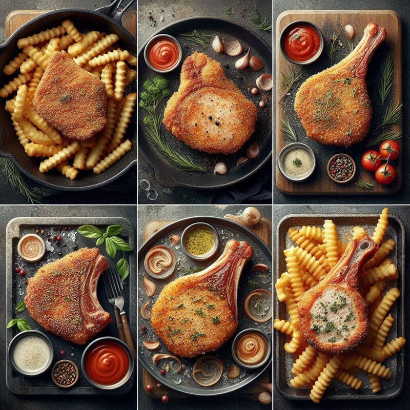 Thick, juicy air fryer pork chops resting on a cutting board, sliced to show tender interior.