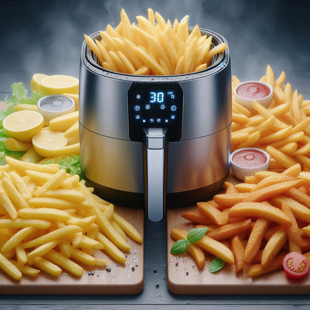 Person shaking an air fryer basket to evenly cook food.