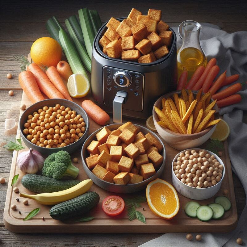 Image contrasting oily deep-fried french fries with less oily air-fried french fries, symbolizing healthier cooking.
