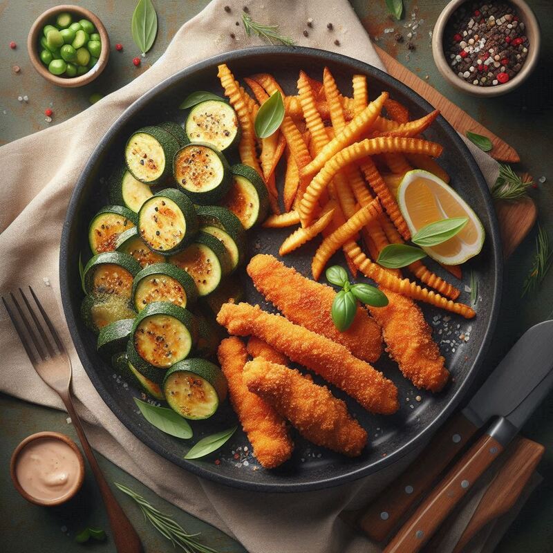 Air fryer basket filled with perfectly cooked frozen foods like french fries and chicken nuggets.