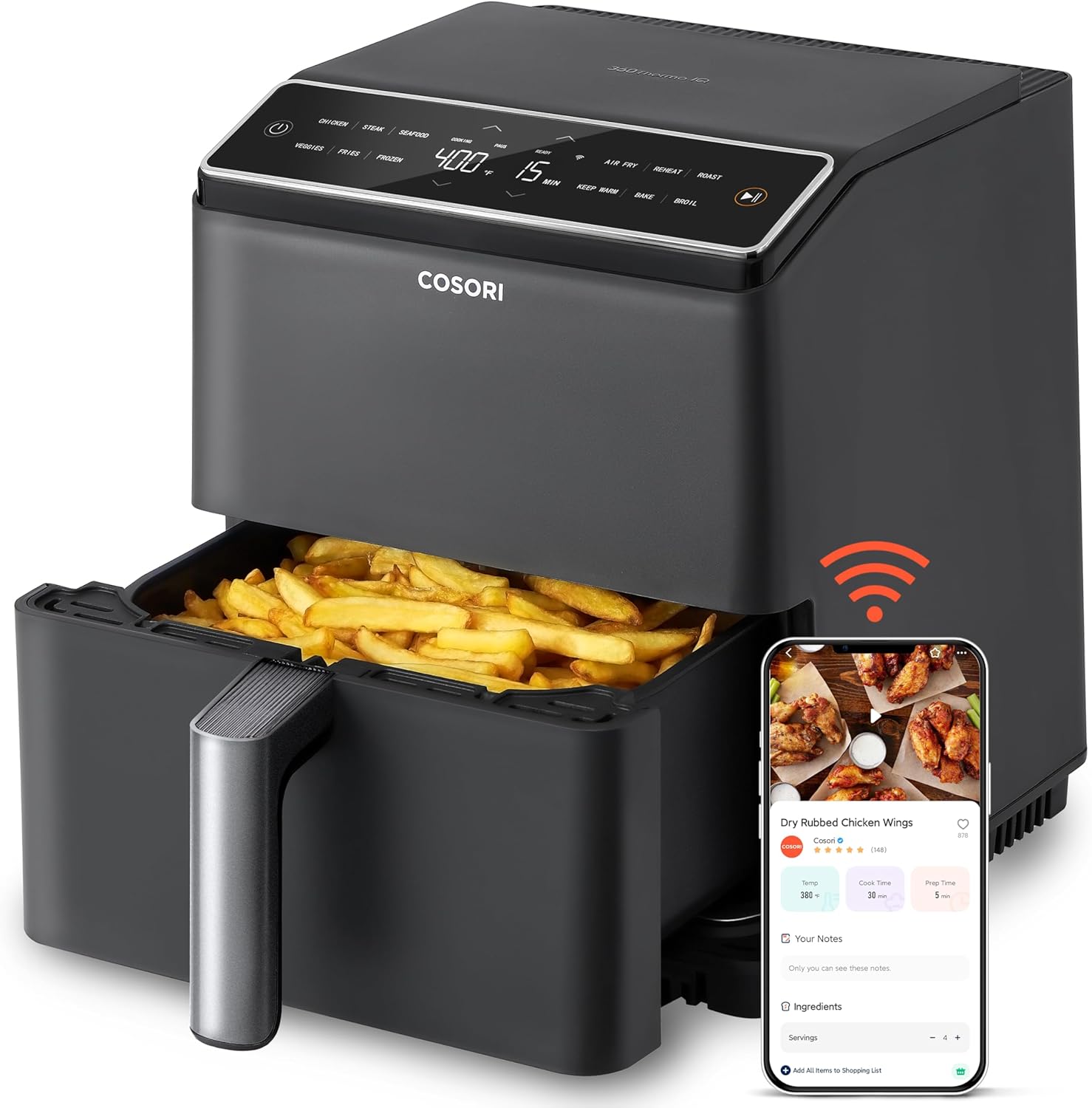 Image of Cosori Pro III Dual Blaze Air Fryer with basket.