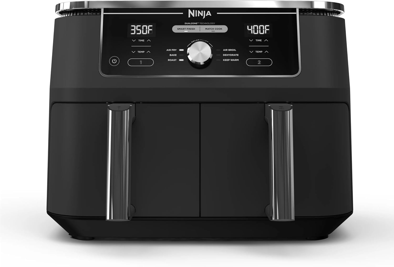 Image of Ninja Foodi DualZone XL Air Fryer with baskets pulled out.